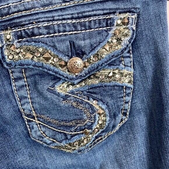 Silver Jeans Womens 30 Blue Suki Flap Bootcut Embellished Sequin Rodeo Cowgirl - Picture 8 of 13
